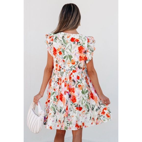 Floral Ruffle Sleeve High Waist Mini Dress - Picture 3 of 4